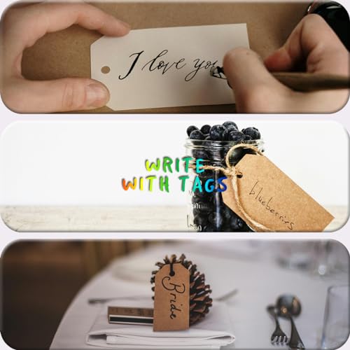 PH PERKHOMY 180 Pcs Glitter Brown Paper Gift Tags with String, Blank Price Tags for Gifts Crafts Wedding Christmas, Cloth Grain