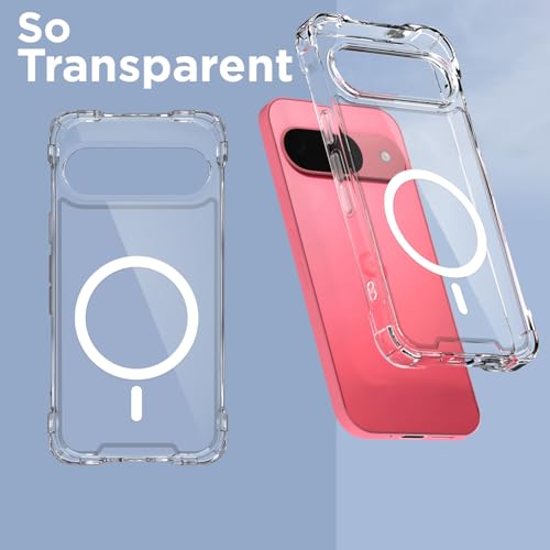 Image of Amazon Basics Back Cover for Google Pixel 9 5G / Pixel 10 /10 Pro 5G Mag-Safe Shockproof PC + TPU Protective Case Magnetic Support Bumper Case (Transparent Mag-Safe)