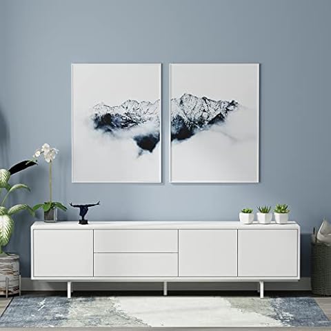 Glenwillow Home Atlas 78" x 20" Modern TV Stand Cabinet - White Frame, White Door/Drawers, White Base Cover