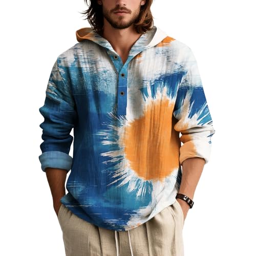 ZOCANIA Men Hoodies Tie Dye Print Long Sleeve Pullovers Marble Graphic Loose Fit Sweatshirts Button Down Collar