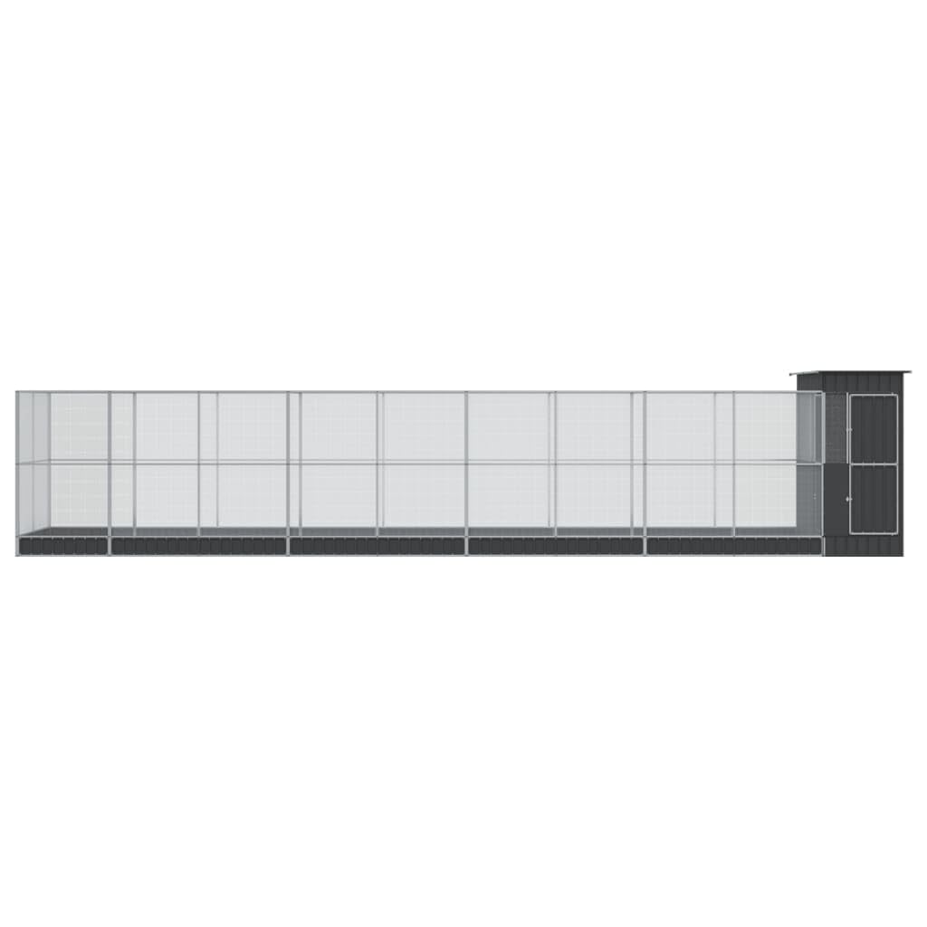 Voliera con estensione in acciaio zincato argento, 1037 x 203 x 216 cm, grande gabbia per uccelli con griglia, porta e parco giochi per pappagalli, pappagalli, canarini, pappagalli, fink