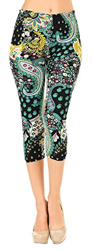 VIV Collection One Size Print Capri Leggings, Rainforest Paisley