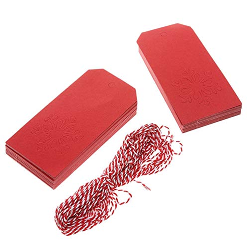 100 Pcs Kraft Paper Price Tags Labels Christmas Gift Tags Christmas Snowflake Hanging Tag with String Rectangle Craft Favor Gift Tags Red