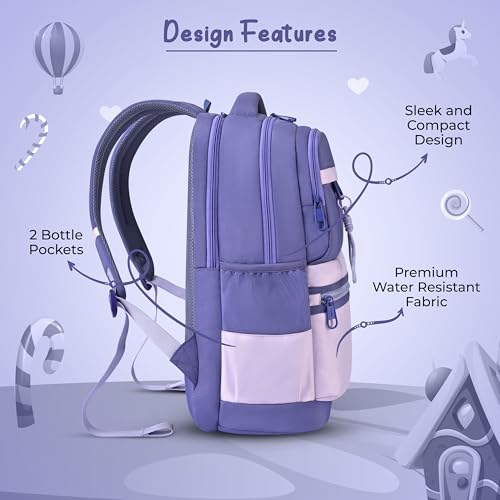 Image of Gear Delight 18 inch /30L Large Water Resistant School Bag | Casual Backpack | Daypack | Travel Backpack | Kids Bag for Boys /Girls (Purple - Purple)