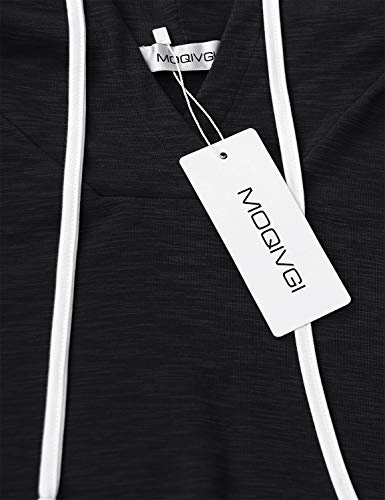 Moqivgi Sweatshirts For Women Long Sleeve Light Weight Drawstring Gym Hoody Tops Stylish Unique Casual Pullover Tunic With Pocket Black Large #TOP2