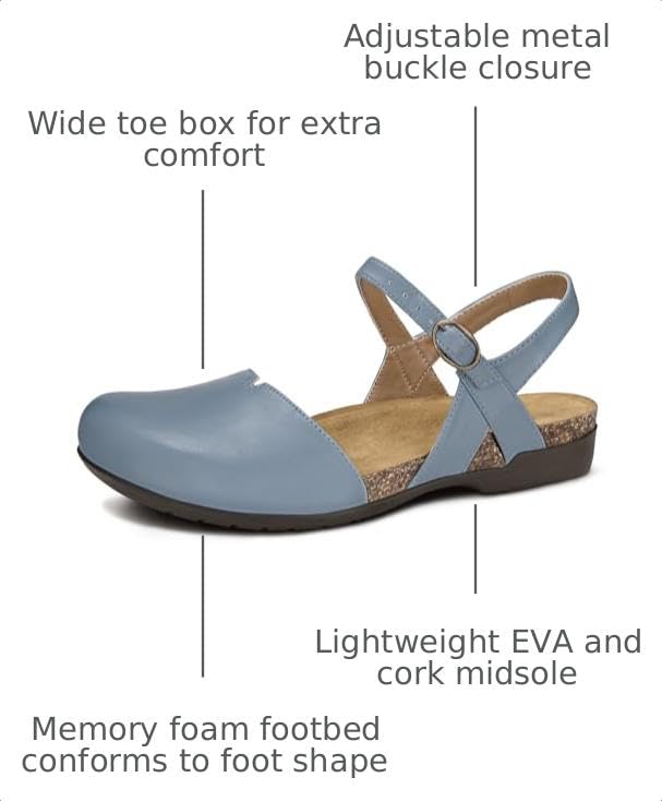 Image of PARTY Closed Toe Sandals Women, Barefoot Arch Support Flat Sandals for Office Work and Travel with Comfortable Cork Footbed