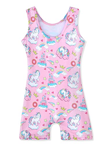 Image of HOZIY Gymnastics Leotards for Girls with Shorts Toddlers Biketards Rainbow Unicorn Dinosaur Mermaid Leopard Flower Galaxy
