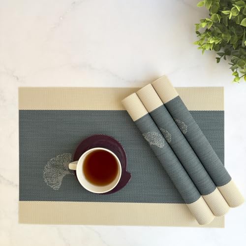 Image of Livmodern Premium Vinyl Dining Table Placemats | Woven PVC Table mats | Anti Skid Designer mats | Wipeable & Washable Set of 4-Midnight Bloom