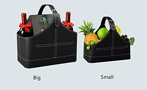 Leather Storage Basket,Mdf Structure Wine Flowers Fruits Magazine Holder Rack/Bins,With Top Handle For Holiday Presents Gifts Display (Small, Black) #TOP2