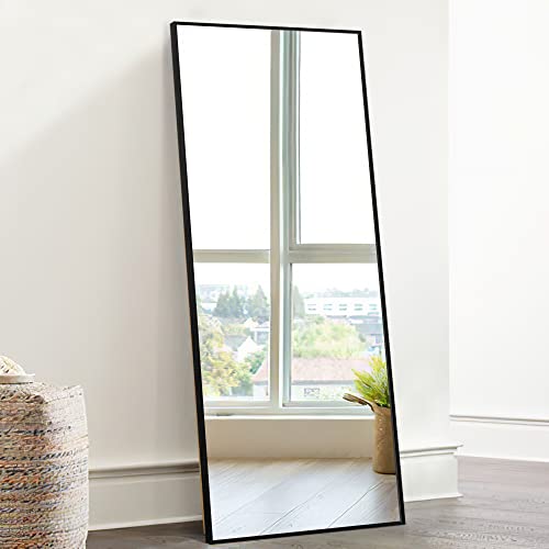 Neutype 55" X 16" Full Length Mirror Aluminum Alloy Thin Frame Floor Mirror Wall Mirror Dressing Mirror Hanging Or Leaning Against Wall, Bedroom Mirror Full Body Mirror Black With Stand #TOP1