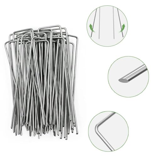 Unkrautvlies Haken, 50 Stück Erdanker + 50 Stück Unterlegscheiben, Erdanker Verzinkt für Unkrautvlies, U-förmige Garten Erdnägel, Zelt Heringe, für Gartenvlies Netzen Camping Gartenarbeit Kunstrasen