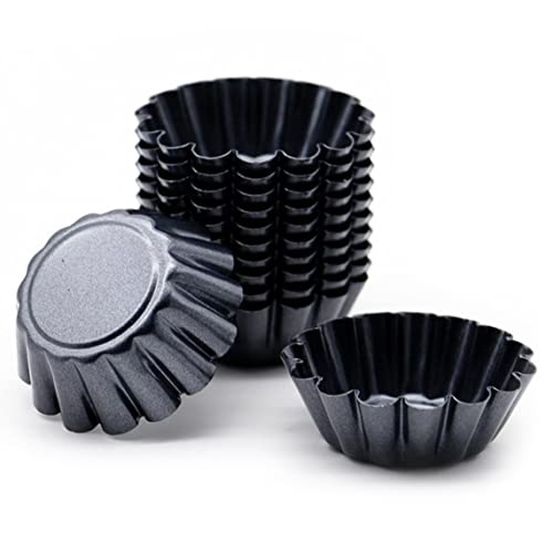 Jzhen 12pcs Moules à Tarte aux œufs, Moules à Tartelettes Antiadhésifs, Moules à Tartelettes en Acier au Carbone, Moules à Tarte Réutilisables, pour Cupcake Gâteau, Tarte aux œufs Cover