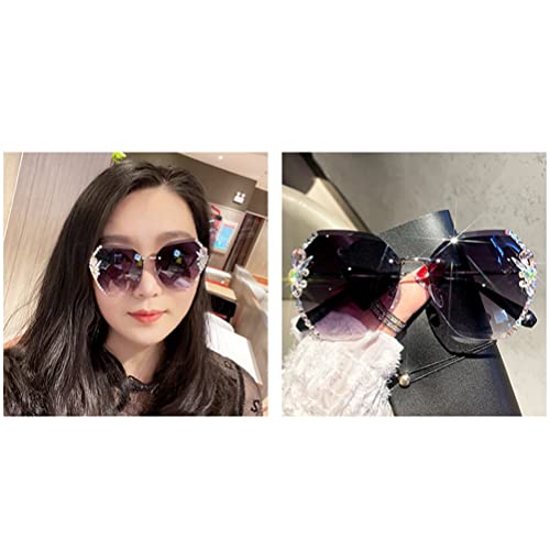Rimless Diamond Fancy Sunglasses Women Oversized Rimless Diamond Cut Sunglasses with UV Protection, a3