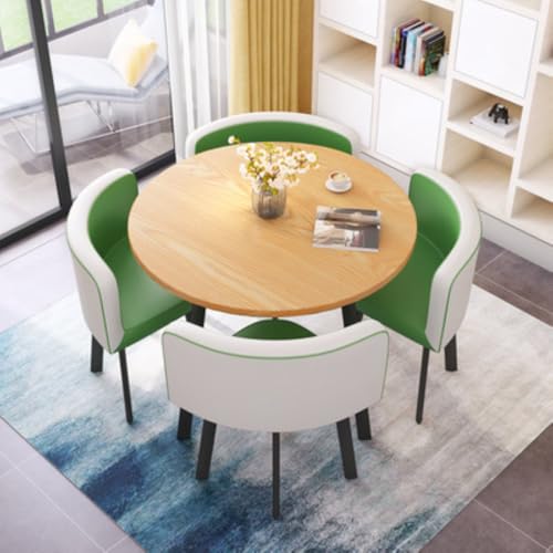 Image of Round Faux Marble Reception Table and Chairs Set, Dining Table Set for 4, Space Saving Reception Desk for Home and Apartment, Office, Conference Room, Lounge