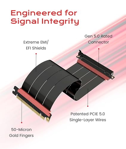 Image of LINKUP PCIE 5.0 Riser Cable | for Vertical GPU Mount | Straight | Graphics Card GPU Ready | Usable with PCIe 4.0 & RX9070 / RTX5090 | 25cm (Total Length: 29cm)