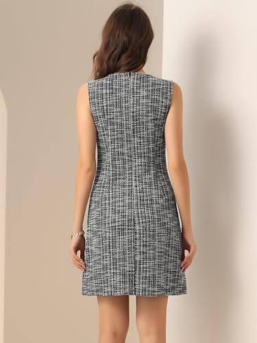 Image of Allegra K Women's Elegant Tweed Dress Keyhole A-Line Sleeveless Casual Work Dresses