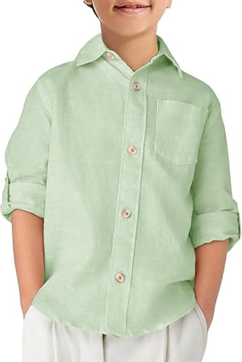 Haloumoning Camisa de manga larga de algodón para niños, estilo casual, con bolsillo en el pecho, botón de cierre, color liso, fácil de planchar, para fiesta y uso diario, verde claro, 11-12 años | Ya disponible en tu tienda friki favorita! En mundofriki.es! Haloumoning Camisa de manga larga de algodón para niños, estilo casual, con bolsillo en el pecho, botón de cierre, color liso, fácil de planchar, para fiesta y uso diario, verde claro, 11-12 años | Ya disponible en tu tienda friki favorita! En mundofriki.es!