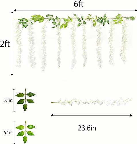 2 Pack 20 Branches Wisteria Hanging Flowers 6 Feet Artificial White Wisteria Vine Silk Flowers Garland for Wedding Arch Party Garden Home Decor (White) - Image 2