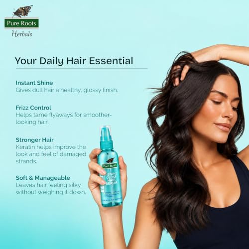 Image of Pure Roots Keratin Hair Serum 100ml (Pack of 3) for Protection and Shine, Dry, Flyaway & Frizzy Hair | Instant Shine & Smoothness | Regular Us | Soft & Silky Touch -Total - 300ml