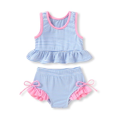 Image of HAPPYMA Baby Swimsuit Toddler Girl Bathing Suit Summer Stripe Bikini Set Beach Two Piece Swim Wear