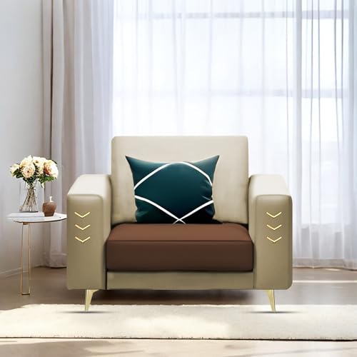 Image of Casaliving Falco 1 Seater Sofa Set for Living Room (Cream Brown Fabric) Premium Fabric Sofa