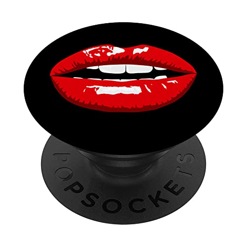 Women Girls Red Lips PopSockets Swappable PopGrip, Black