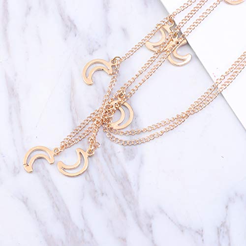 Beaupretty Kopf Ketten Schmuck, Mond kopf Stirnkette Schmuck Boho Kopschmuck Kette Festival Haar Stirnband