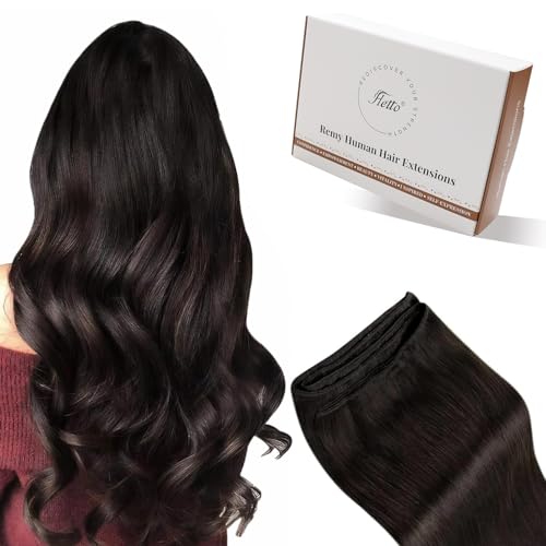 Hetto Extensiones de Pelo Humano Cortina Castaño Oscuro Extensiones Pelo Natural Cosidas #2 Marrón Oscuro Weft Extensiones de Cortina Pelo Natural Remy 14 Pulgadas 80g