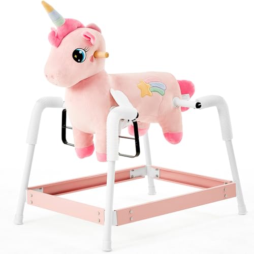 FUNLIO Unicorn Spring Rocking Horse for Kids 3-6, Rainbow Fairy Ride on Horse with Covered Spring & Sturdy Frame, Neighing & Galloping Sound for...