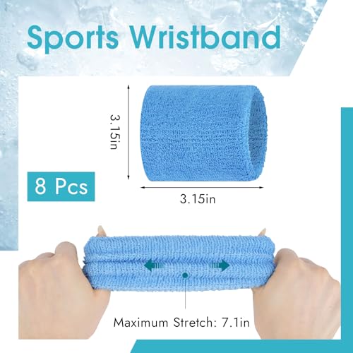 Image of 8 Pack Wrist Sweat Bands for Men Women, Absorbent Sports Wristband