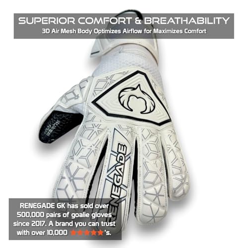 Image of Renegade GK Triton Polaris Goalie Gloves with Pro-Tek Fingersaves | 3.5+3mm Super Grip| White & Black Soccer Goalkeeper Gloves (Size 5, Kids, Boys, Girls, Roll Cut, Level 2)