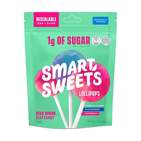 SmartSweets Lollipops, 3oz, Blue Raspberry & Watermelon Flavors, Hard Candy with Low Sugar (1g), Low Calorie (40), No Artificial Sweeteners, Plant-Based, Gluten-Free Cover