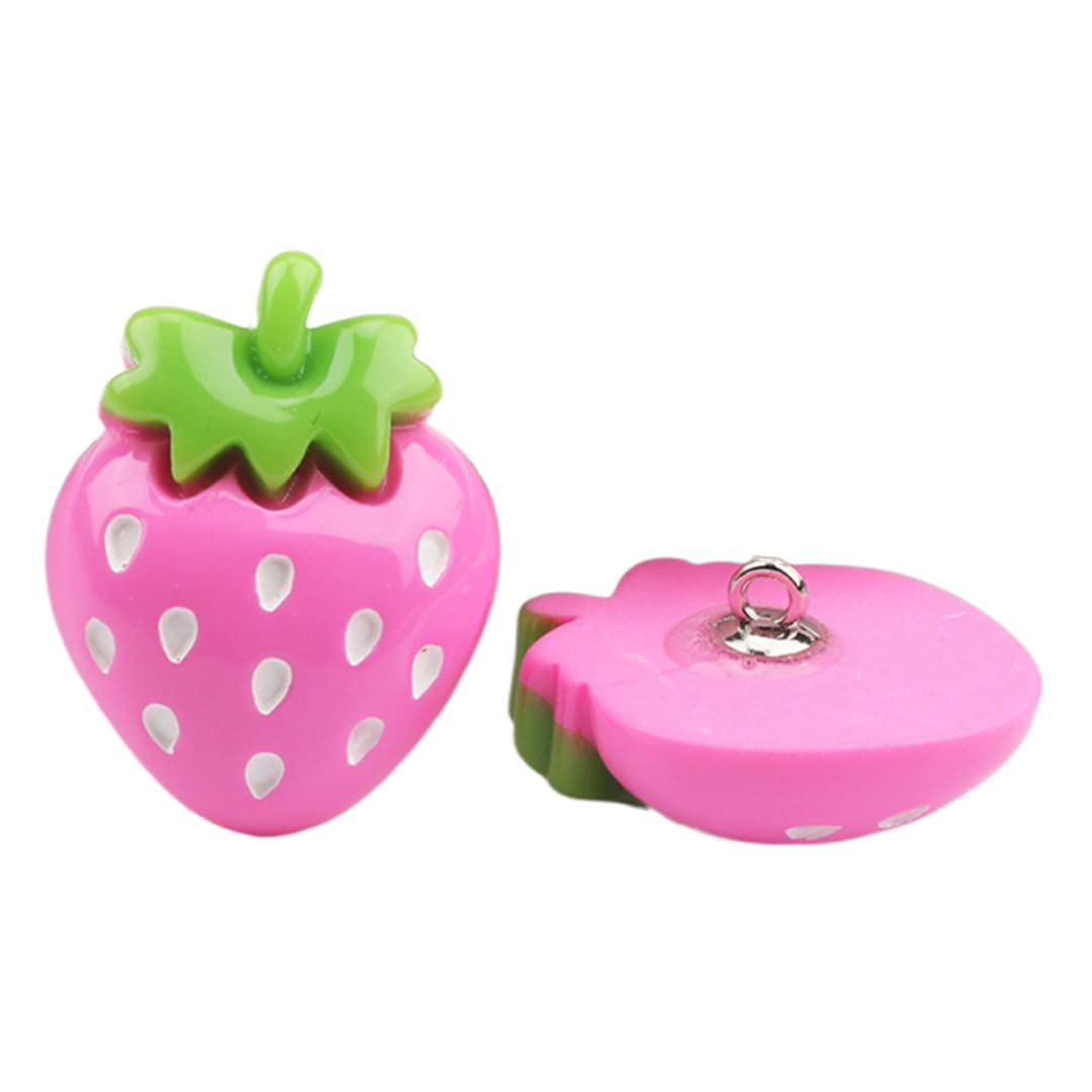 6 Pcs Resin Strawberry Buttons Cartoon Embellishment Buttons Cute Sew on Children Clothing Buttons for DIY Jewelry Making Dark Pink Strawberry 2.5x2.7cm
