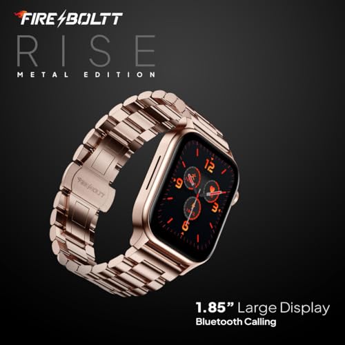 Image of Fire-Boltt Rise Luxe Bluetooth Calling Smart Watch, 1.85 inchHD Display,AI Outfit Watch Face, 2 Looks in 1 Watch, Extra Straps at ₹99, 120+ Sports Modes, Metal Smartwatch for Men & Women (Rose Gold)