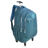 Mochila de Rodinha Feminina Escolar Reforçada Grande + Pompom (Verde Azulado)