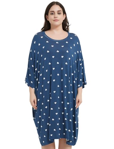 Image of KFUBUO Plus Size Nightgowns for Women Oversized Sleep Tshirts Dress Short Sleeves Sleepwear With Pocket Fit S-5XL