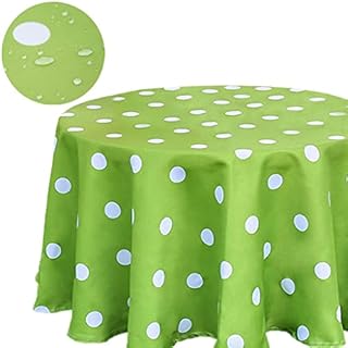 Eternal Beauty 132cm Round Green Wave Indoor Outdoor Splashproof Tablecloth for Patio Garden Party Dining and BBQ( NO Hole52"
