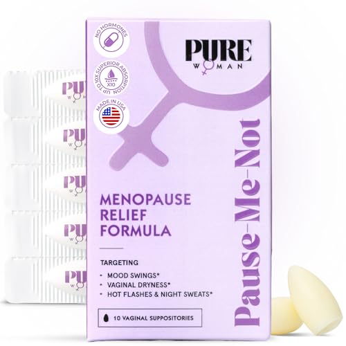 PURE WOMAN - Pause-Me-Not Suppositories - Menopausal Symptom Relief - Natural Ingredients - Relieves Hot Flashes & Vaginal Dryness - Promotes Stable Mood - Enhanced Vaginal Relief - 10 Pk