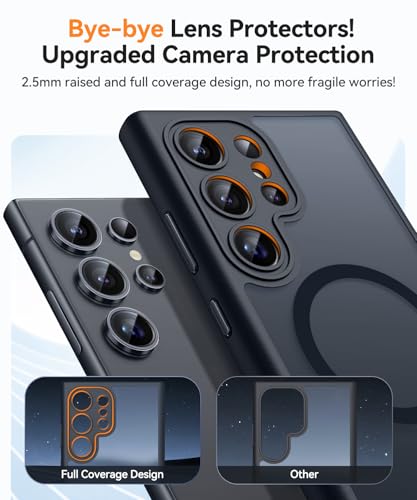 Image of CANSHN Designed for Samsung Galaxy S24 Ultra Case [Full Camera Protection] [Compatible with MagSafe] Translucent Matte Shockproof Protective Phone Cover 6.8 Inch - Black