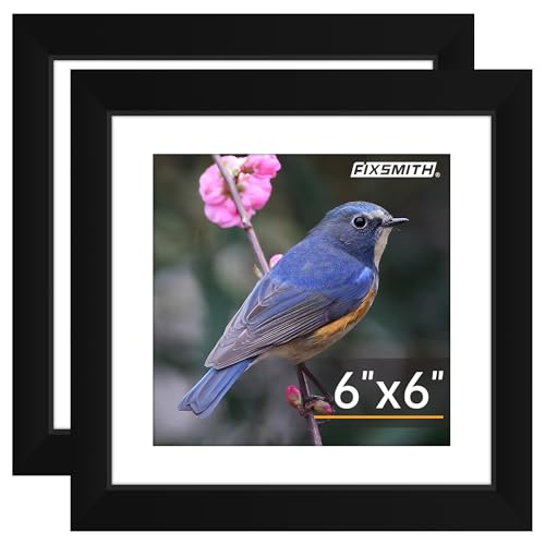 FIXSMITH 6x6 Picture Frame Set of 2 Photo Frame with HD Plexiglass Display Pictures 4x4 with Mat or 6x6 Without Mat Multi Picture Frames Collage for Tabletop or Wall Display Black
