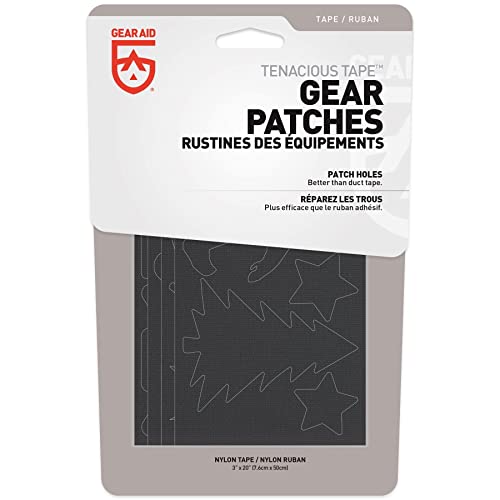 Image of GEAR AID Tenacious Tape Gear Patches for Jacket Repair, Black Nylon, Camping, 3 inch x 20 inch, 2 Pack