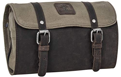 Preisvergleich Produktbild Gusti Waschtasche Leder - 'Rodney' Kulturtasche Khaki Canvas Leder Waschtasche Kulturtasche Khaki Canvas Leder