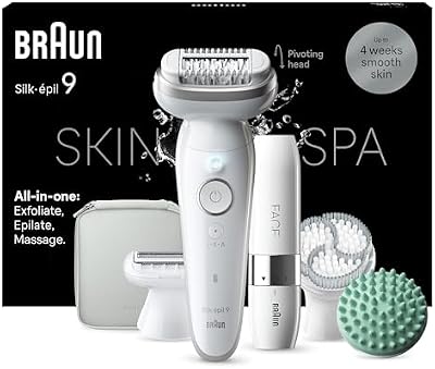 Braun Silk-épil 9 SkinSpa, Depiladora Para Una Fácil Eliminación Del Vello, Piel Suave Duradera. 9-381, Blanca/Plateada