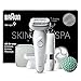 Braun Silk-épil 9 SkinSpa, Depiladora para Una Fácil Eliminación del Vello, Resistente al Agua, con Minirrasuradora Facial, Cepillo de Exfoliación Y Funda, Piel Suave Duradera. 9-381, Blanca/Plateada