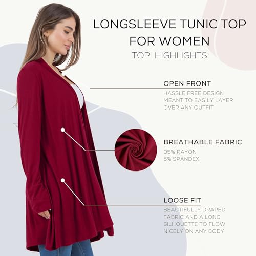 Image of Azules Long Sleeve Womens Cardigan, Flowy Longer Rayon Sweater Lightweight Cardigan for Casual or Dressy Outfits