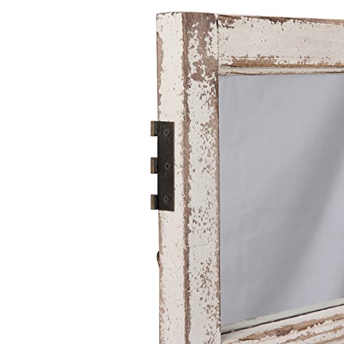 Farmhouse Wood Frame Window Mirror 14" X 33", Vertical Hanging Distressed White Rustic Window Mirrors For Wall Decor, Vintage Rectangular Window Pane Mirror For Living Room Bedroom Entryway Fireplace #TOP4