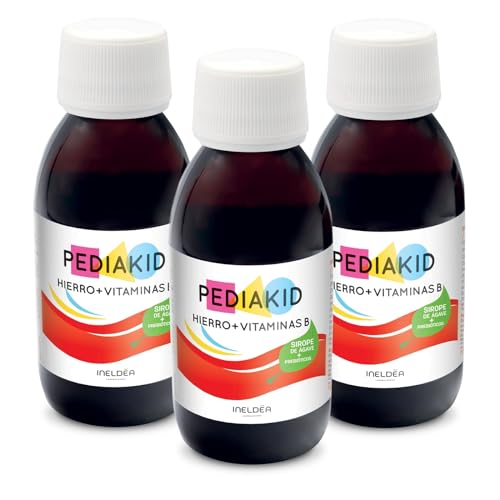 PEDIAKID - Hierro + Vitaminas B - Complemento alimenticio - Fórmula Exclusiva a base de Sirope de Agave - Optimiza el consumo de hierro - Ayuda a reducir la fatiga - Sabor plátano - Lote de 3