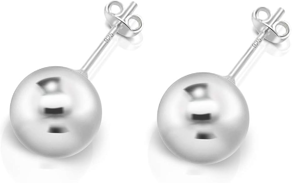DTP Silver - Pendientes Semental de plata en forma de Esfera/Bola - Plata 925 - Diámetro 2,3,4,5,6,8, 10, 12 mm