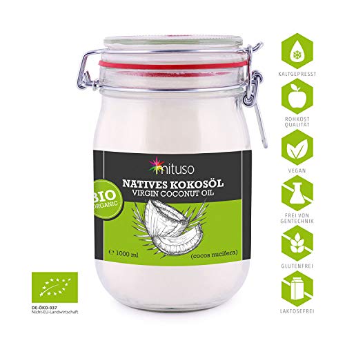mituso Bio Kokosöl, nativ, 3er Pack (3x 1000ml) im Bügelglas
