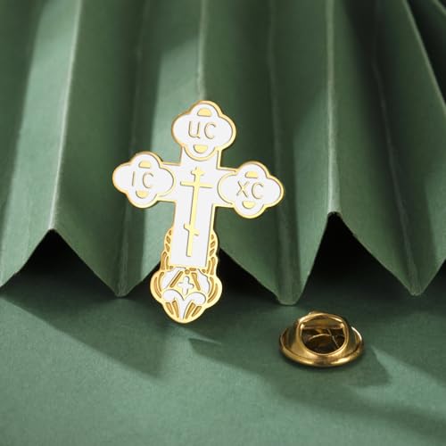 Image of TEAMER Cross Brooch Lapel Pin For Men Russian Orthodox Crucifix Eastern Church Cross Tie Pins Religious Christian Prayer Jewelry